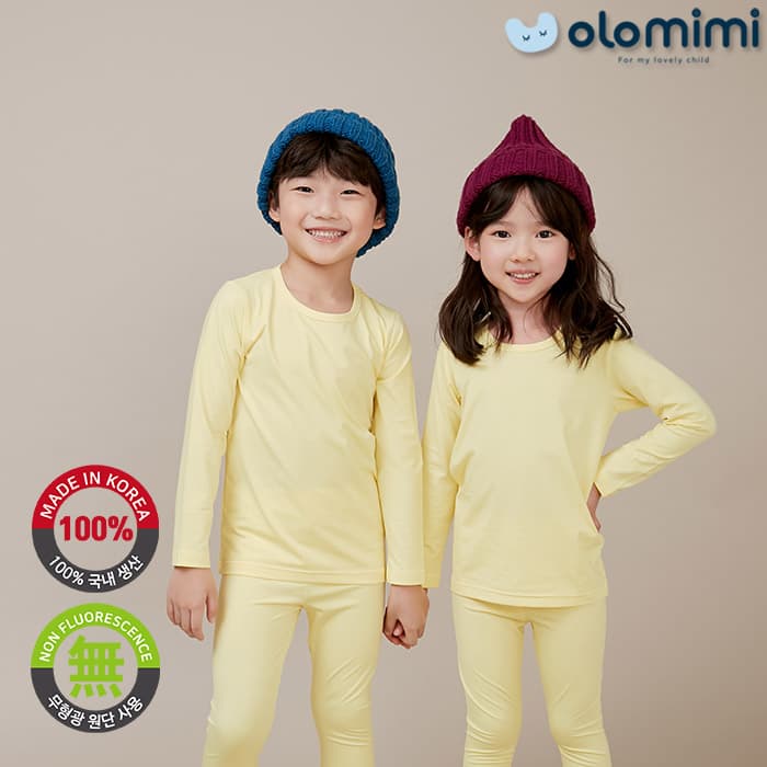 _OLOMIMI_ KOREA 21FW Kids Pajamas_sleepwear_Heat Fabric_Light Yellow
